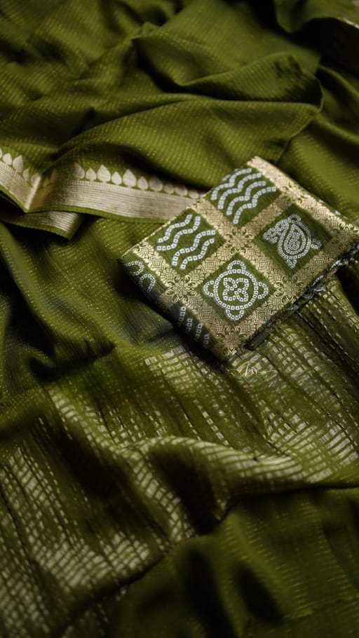 Olive green chinon silk