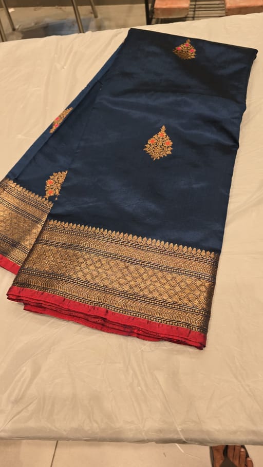 Gun metal blue Katan silk