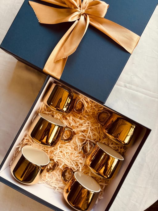 Golden Glazed Tea Cups Set Of 6 Cups