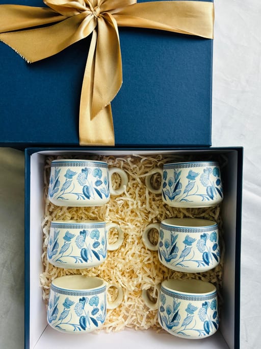 Blue Floral Tea Cups Set Of 6 Cups