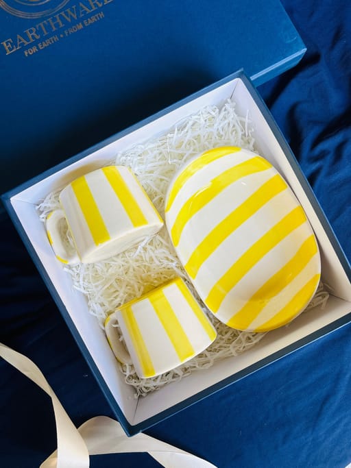 Yellow Stripes Snack Bowl & Coffee Cups