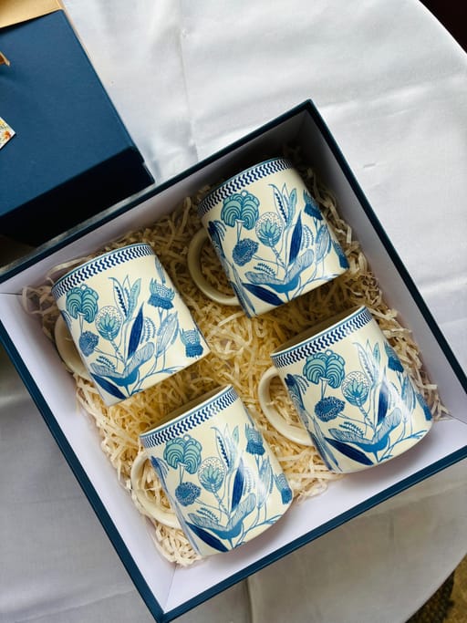 Blue Floral Coffee Cups Set Of 4