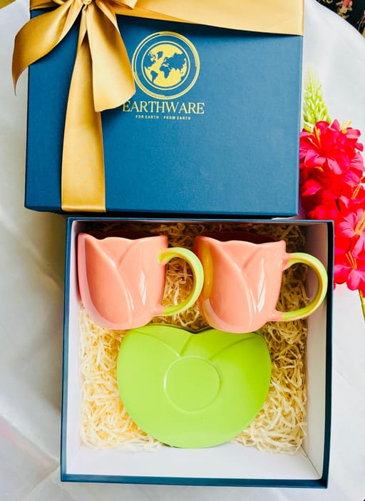 Pink Lotus Cups & Saucer