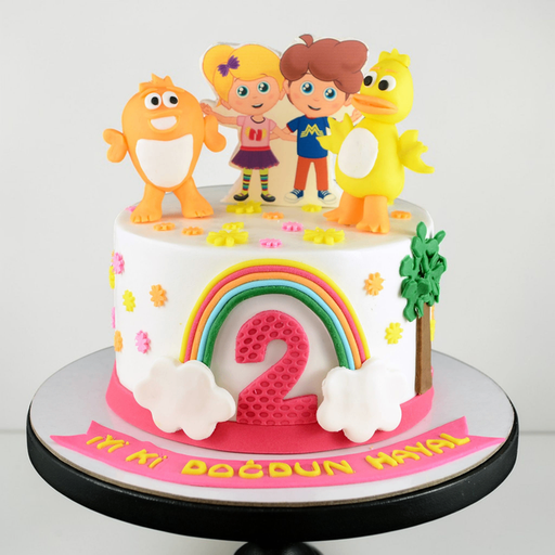 Vibrant Rainbow & Cartoon Friends Toddler Cake