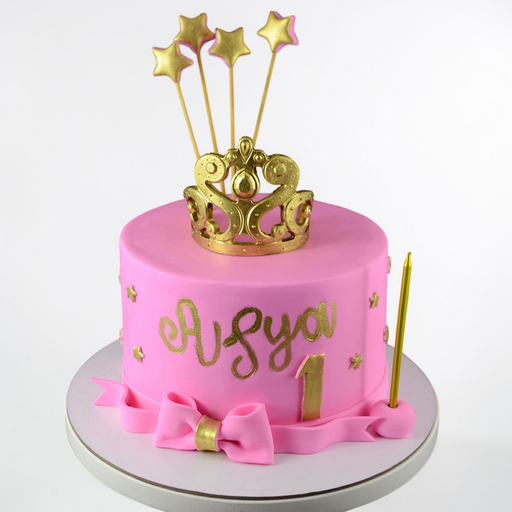 Royal Pink & Gold Crown 1st Birthday Cake