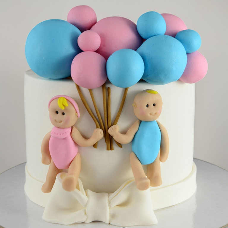 Pastel Balloons Twins/Gender Reveal Cake - Image 1