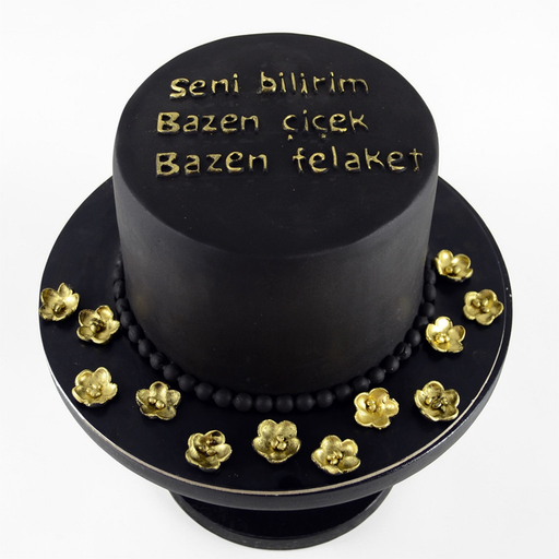 Moody & Humorous Gold Floral Black Cake