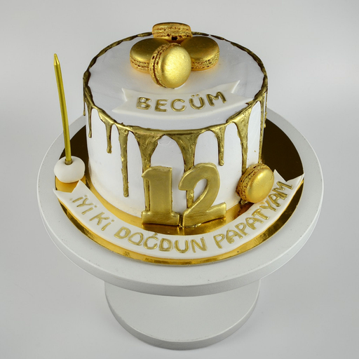 Luxurious Gold Drip & Macaron 12th Birthday Cake