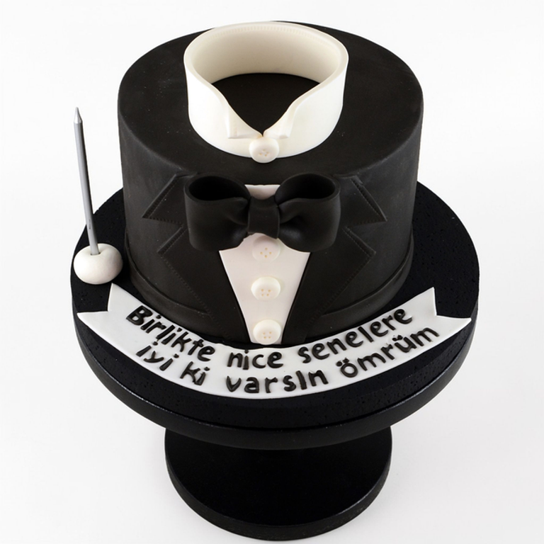 Elegant Tuxedo & Bowtie Gentleman's Cake - Image 1
