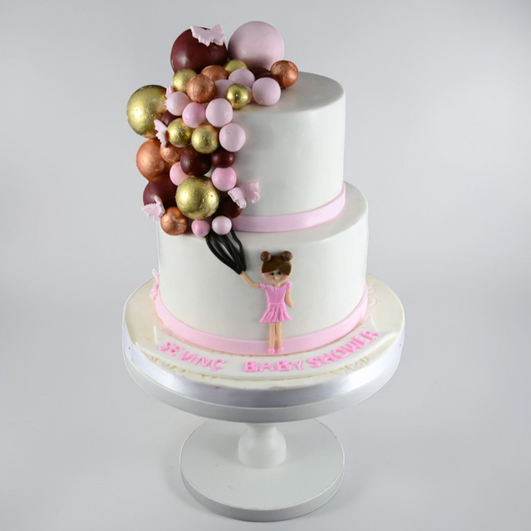 Elegant 2-Tier Metallic Balloon Cascade Cake - Image 1