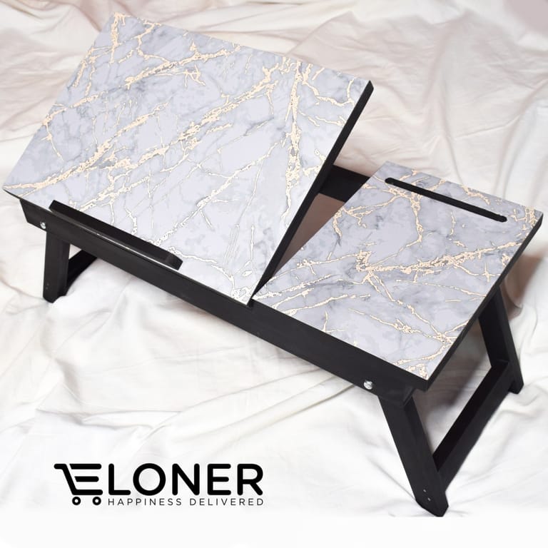 Wooden Foldable Laptop Table (Black Marble)