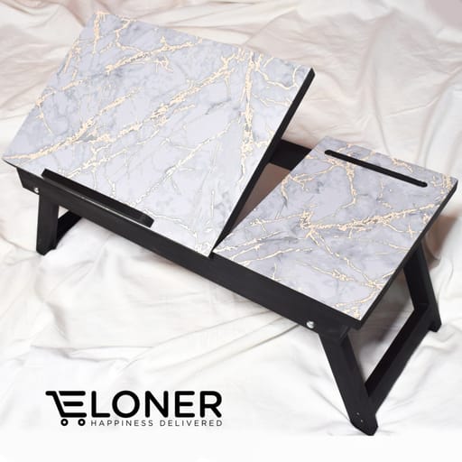 Wooden Foldable Laptop Table (Black Marble)