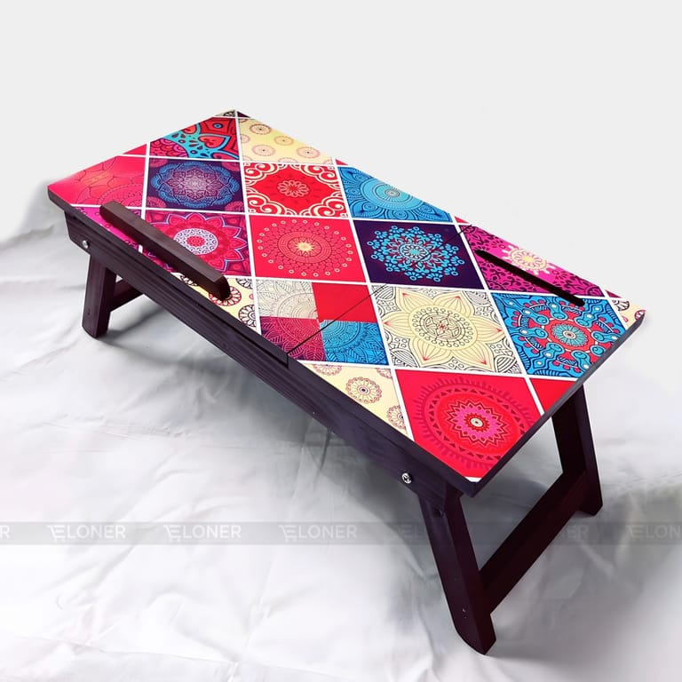 Foldable Laptop Table (Brown Orange Mandala) - Image 1