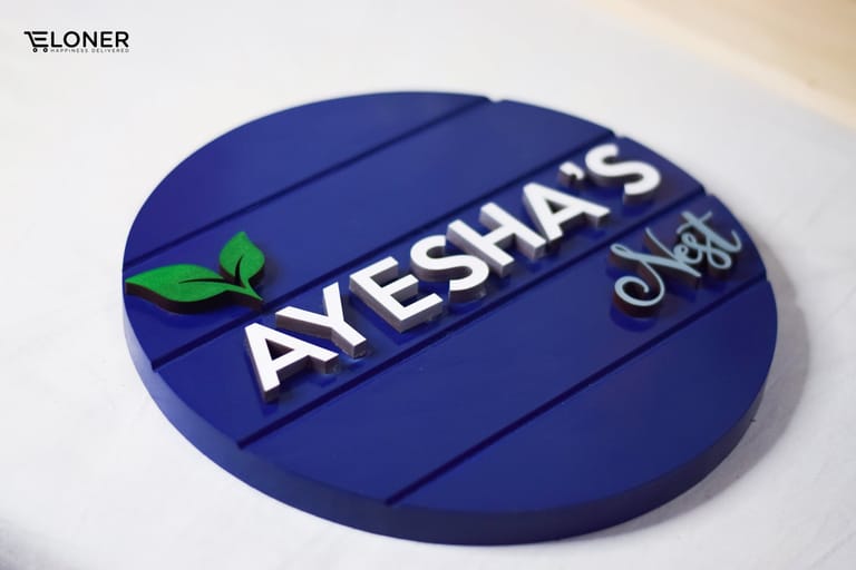 Wooden Nameplate (3D - Circle Blue Color) - Image 1