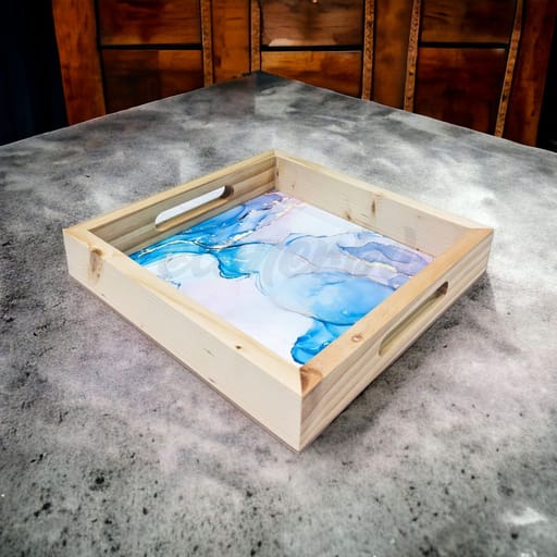 Wooden Serving Tray (Square Woody Blue-White)