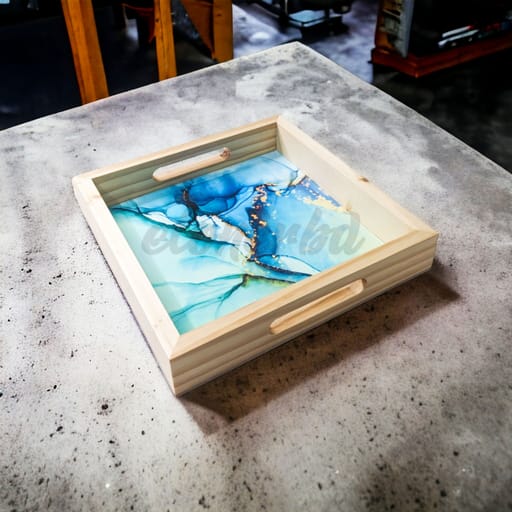 Wooden Serving Tray (Square Woody Blue Stone)