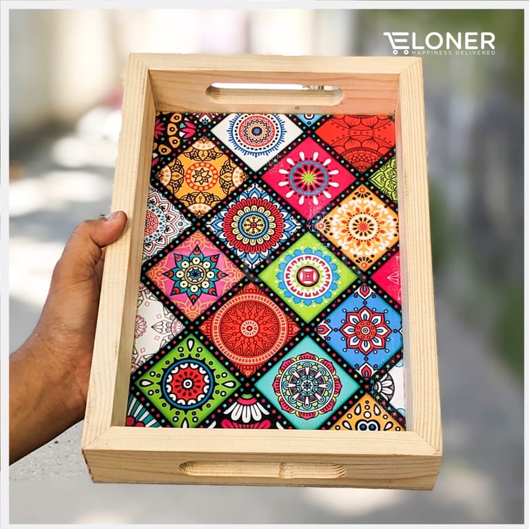 Wooden Rectangular Tray | 8x12 Inches | Mandala - Image 1
