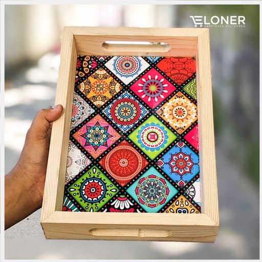 Wooden Rectangular Tray | 8x12 Inches | Mandala