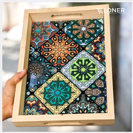 Wooden Rectangular Tray | 10x14 Inches | Mandala