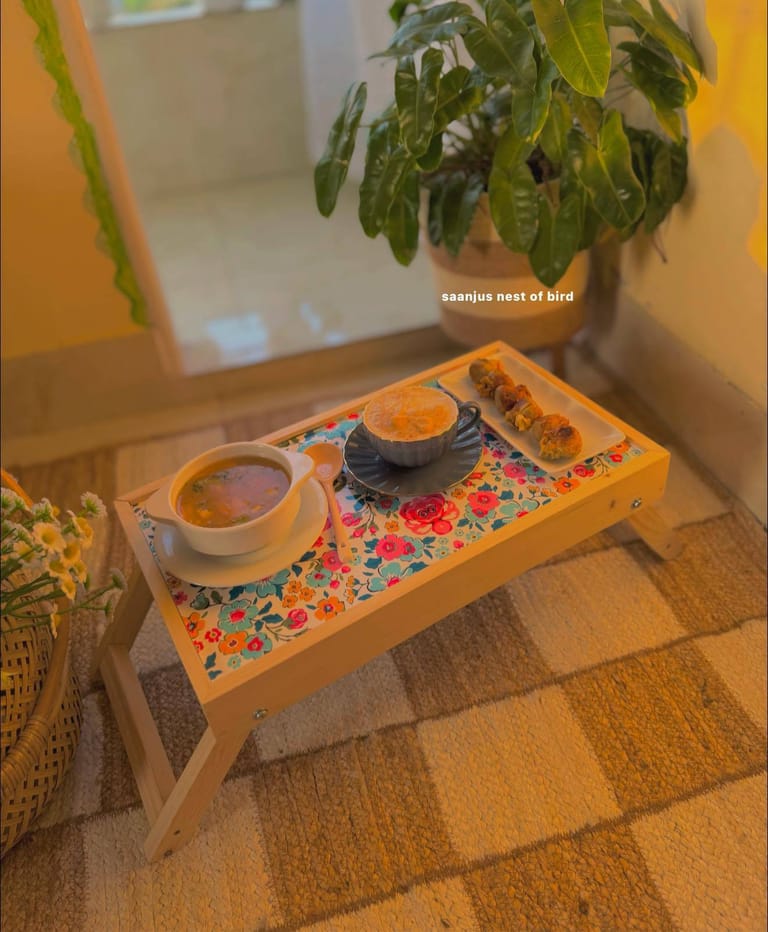 Wooden Foldable Table Brown (NFloral Surface)