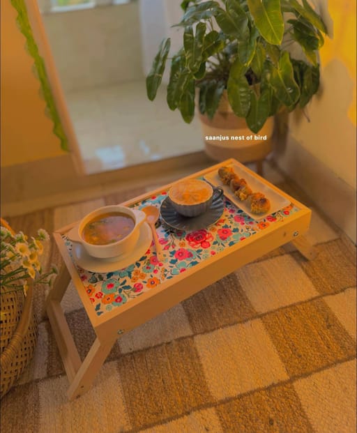 Wooden Foldable Table Brown (NFloral Surface)