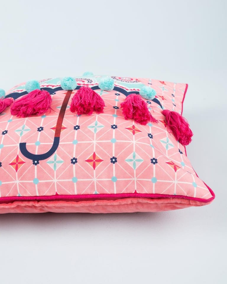 Folk Umbrella Tasseled Cushion Cover - Image 2