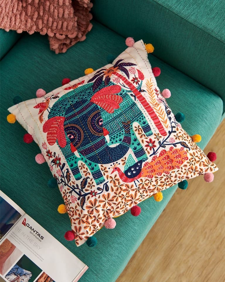 Galle Elephant Gondh Cushion Cover - Image 1