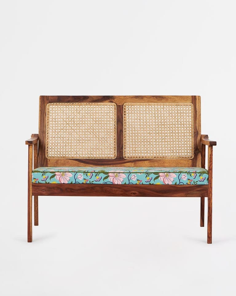 French Rattan Loveseat, Spring Bloom - Image 2