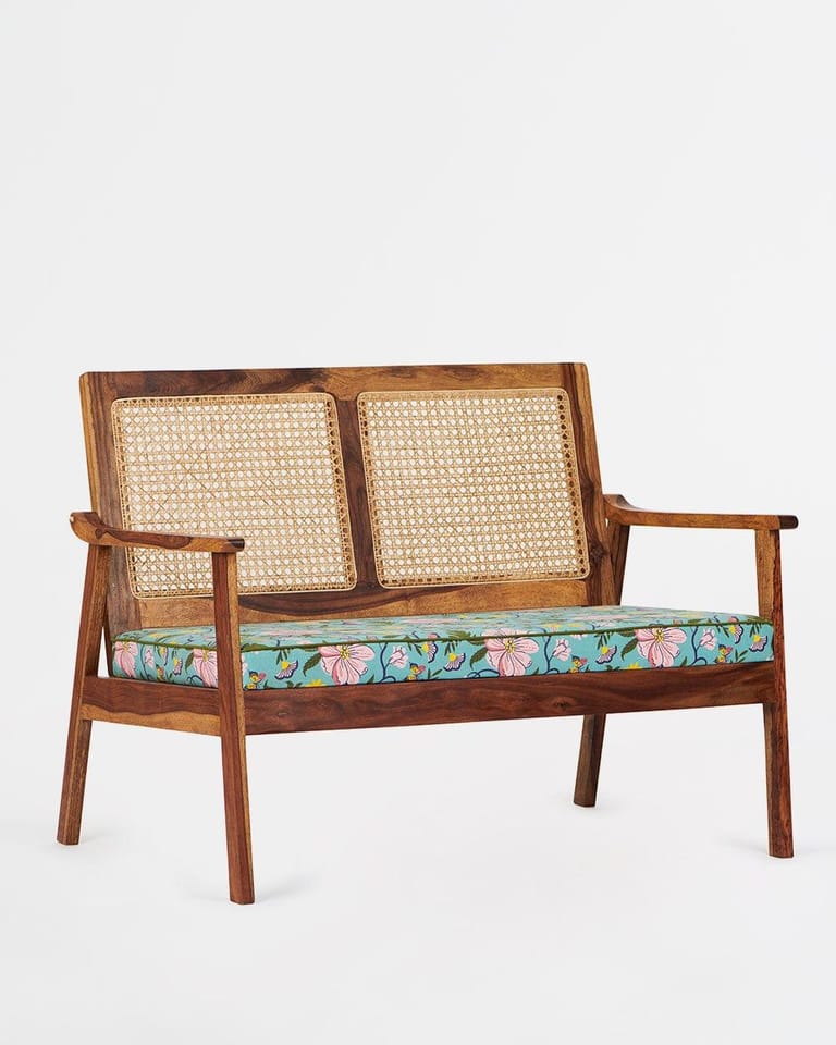 French Rattan Loveseat, Spring Bloom - Image 3