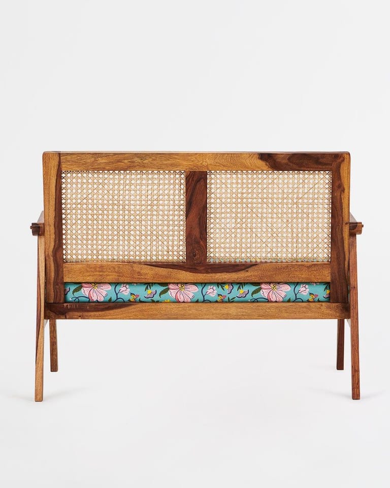 French Rattan Loveseat, Spring Bloom - Image 5