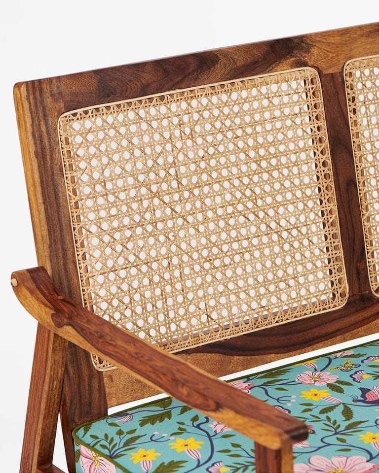 French Rattan Loveseat, Spring Bloom - Image 6
