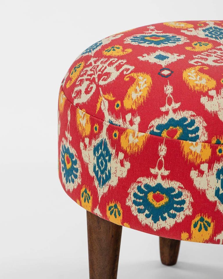 Begum Foot Rest - Red Ikkat - Image 4