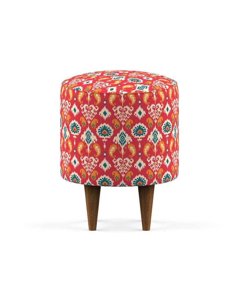 French Pouffe - Red Ikkat - Image 3