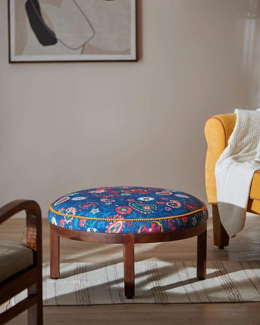 Bohemian India Paisley Ottoman Blue