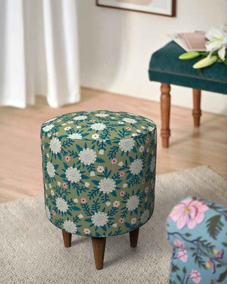 French Pouffe - Marigold Green - Image 1