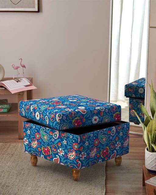 Modern Trunk Storage Ottoman Blue