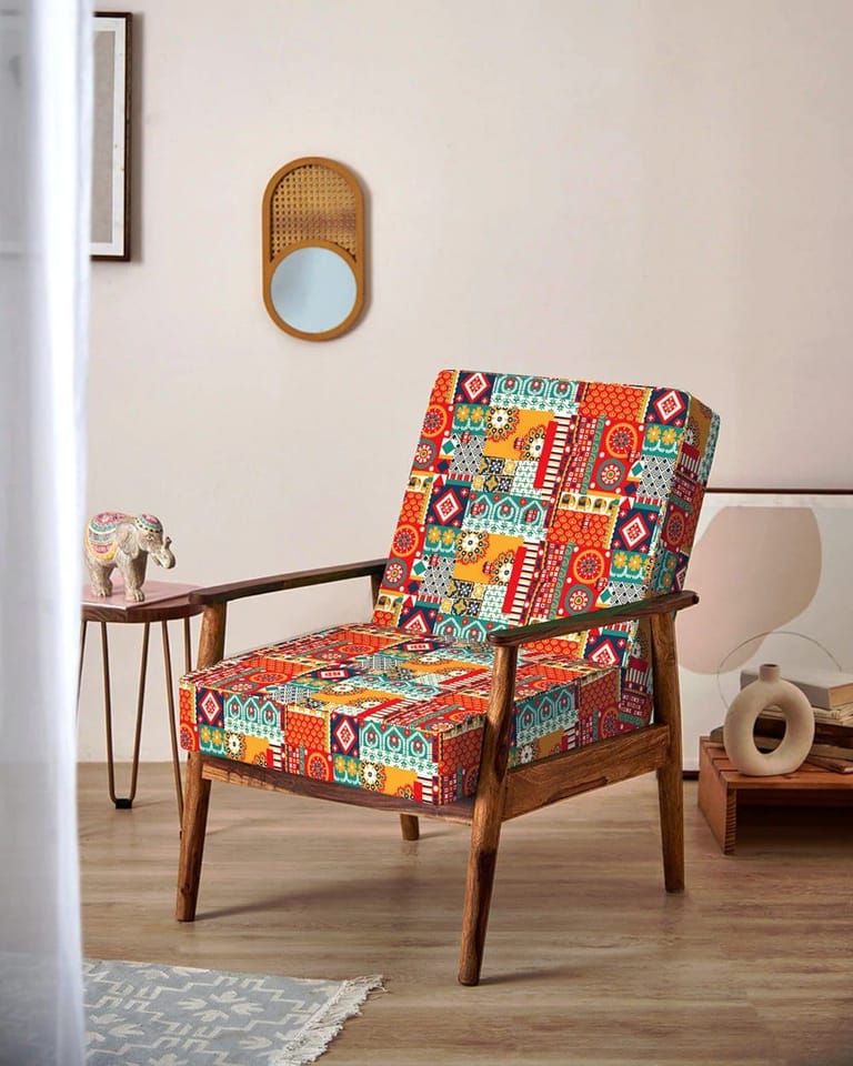 Memsaab Arm Chair - Floral Swirls Red - Image 1