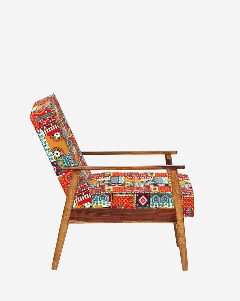 Memsaab Arm Chair - Floral Swirls Red - Image 3