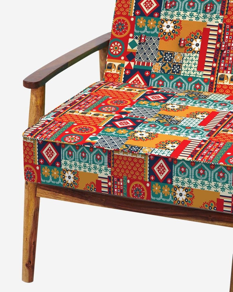 Memsaab Arm Chair - Floral Swirls Red - Image 6