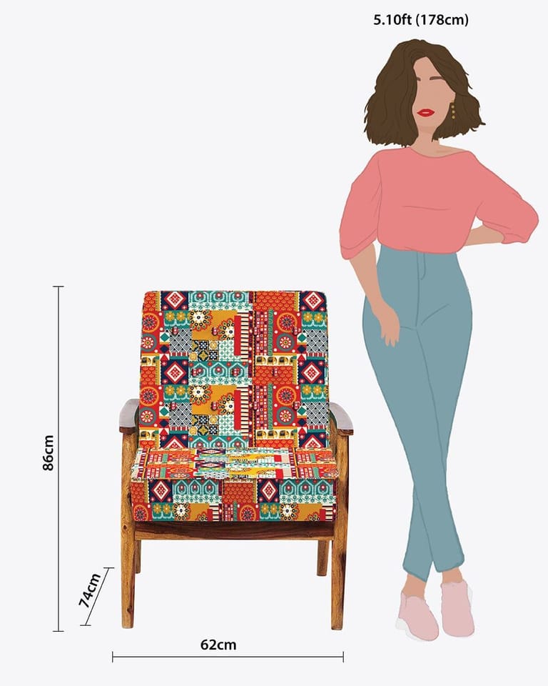 Memsaab Arm Chair - Floral Swirls Red - Image 7