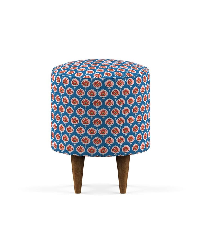 French Pouffe - Blue Ikkat - Image 2