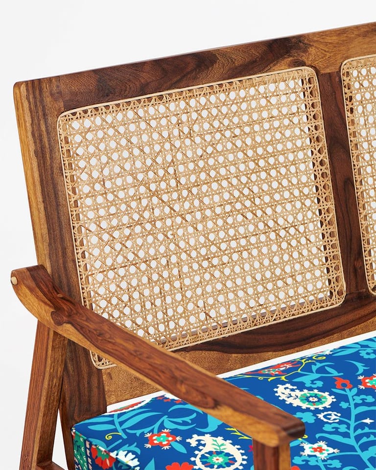 French Rattan Love Seat Blue Paisleys - Image 5