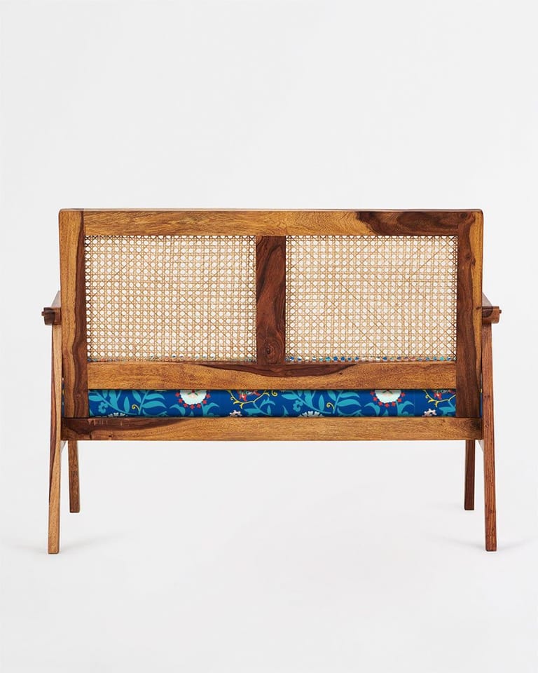 French Rattan Love Seat Blue Paisleys - Image 6