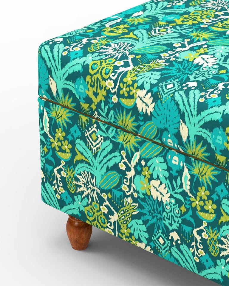 Modern Trunk Storage Ottoman - Ikkat Green - Image 5