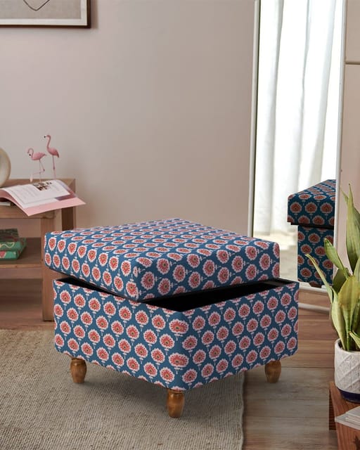 Modern Trunk Storage Ottoman - Blue Ikkat