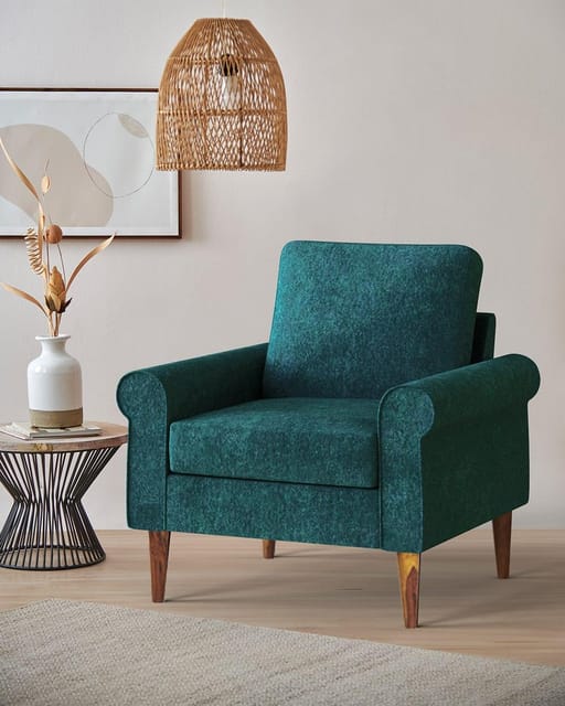 Colonial Green Velvet Single Seater Couch