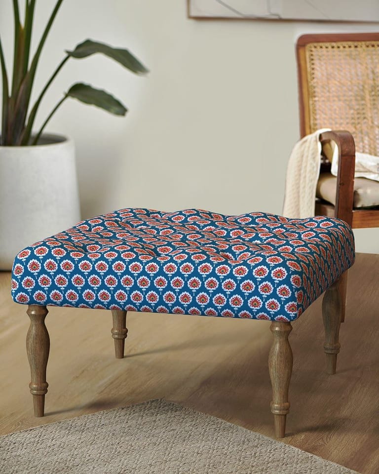 Blue Ikkat English Ottoman - Image 1