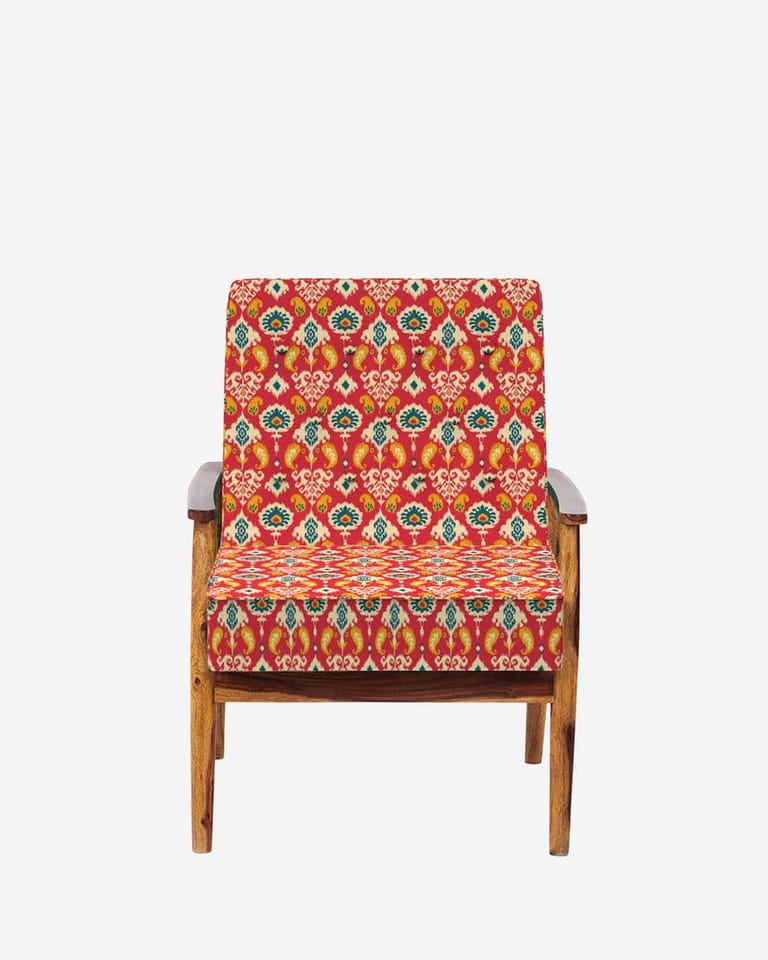 Memsaab Red Ikkat Arm Chair - Image 2
