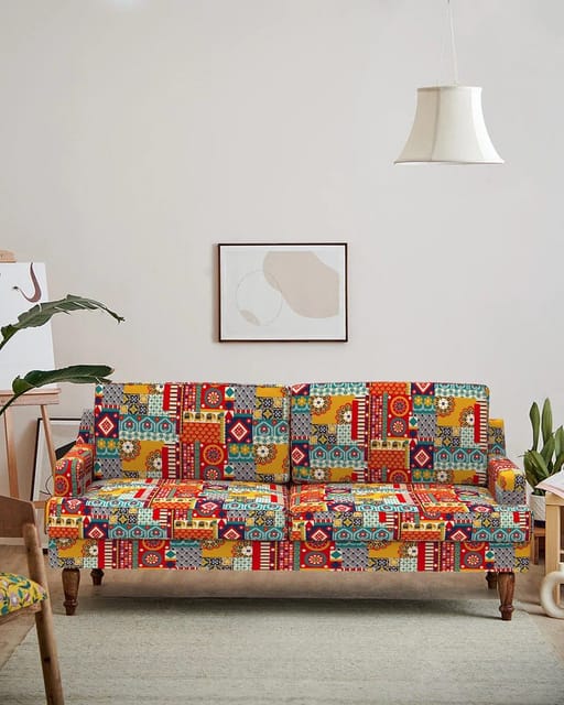 Nawab Couch - Floral Swirls Red