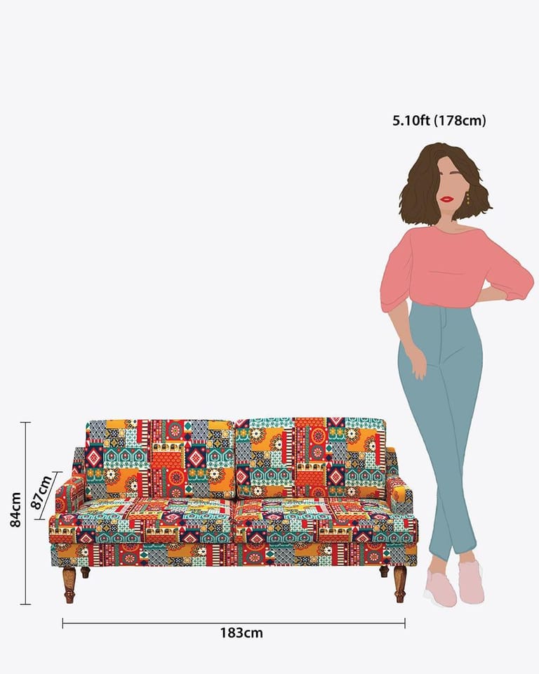 Nawab Couch - Floral Swirls Red - Image 6